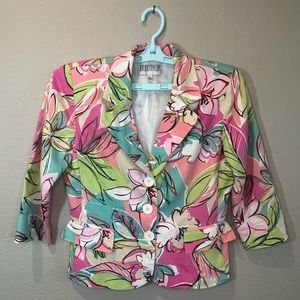 Vintage Julian Taylor Abstract Floral Watercolor Print Blazer- Size 8